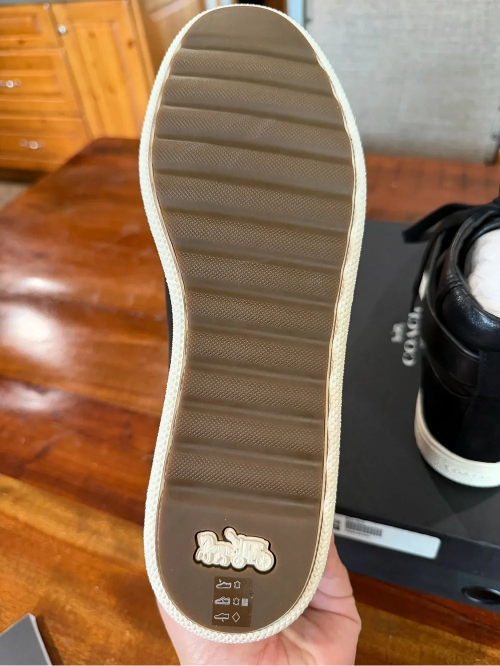 Coach Black Leather & Suede High-Top Sneakers with Cream Sole - Picture 5 of 7